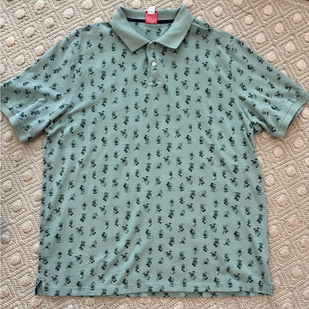 Men's Light Green Polo Shirt with All-Over Mouse Print | XL